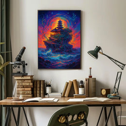 Mystical Temple on Cosmic Island Fantasy Poster