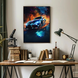 High-Speed Racing Car in Motion Sports Poster