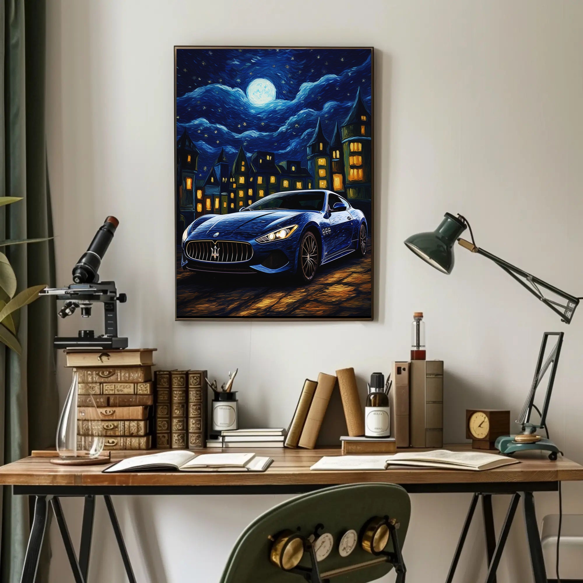 Futuristic Car Meets Starry Night Artistic Poster