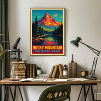 Rocky Mountain Sunrise Vintage Travel Retro Mid Century Scenic Landscape Collector Poster