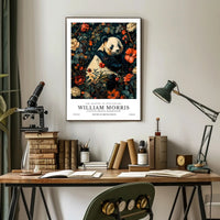 Elegant Panda Among Flowers Victorian Heritage Poster
