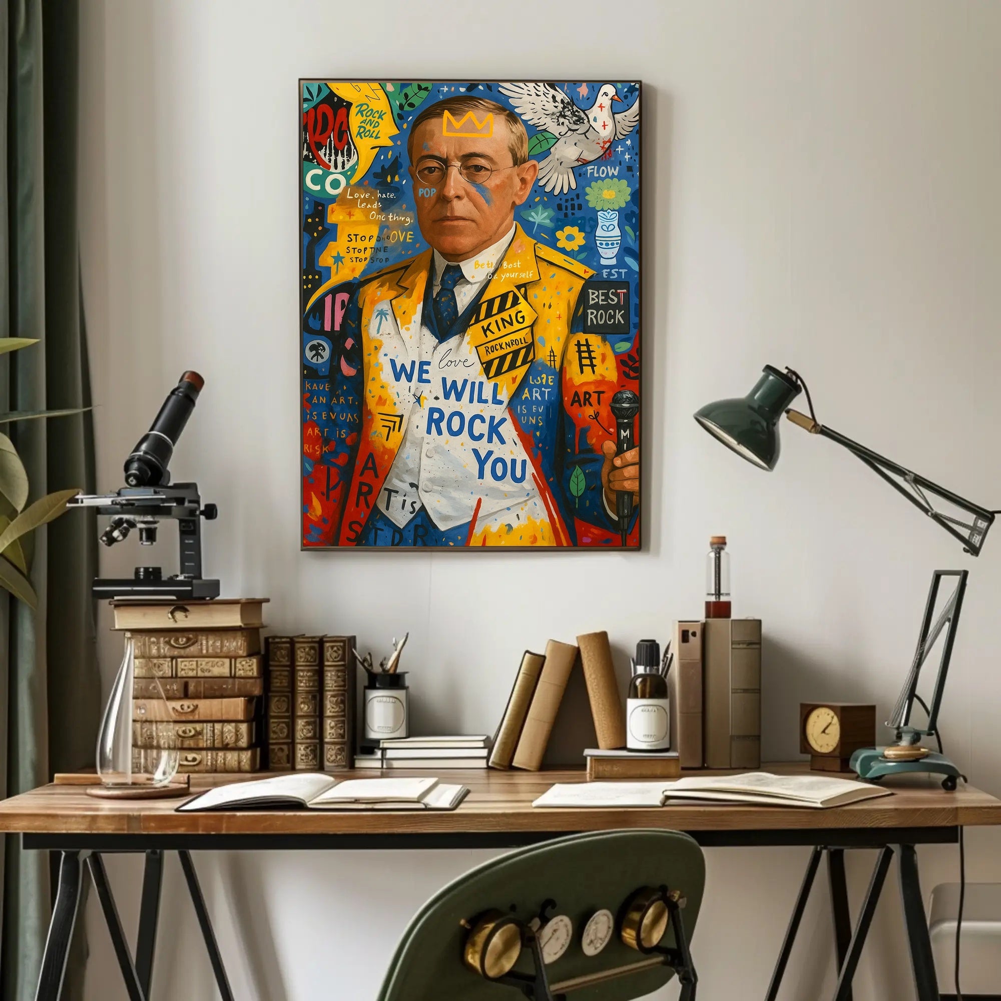 Colorful Artistic Pop Culture Poster with Dynamic Visual Elements