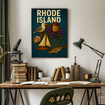 Rhode Island Icons Coffee Milk Sailboat State Pride Travel Poster Travel Poster