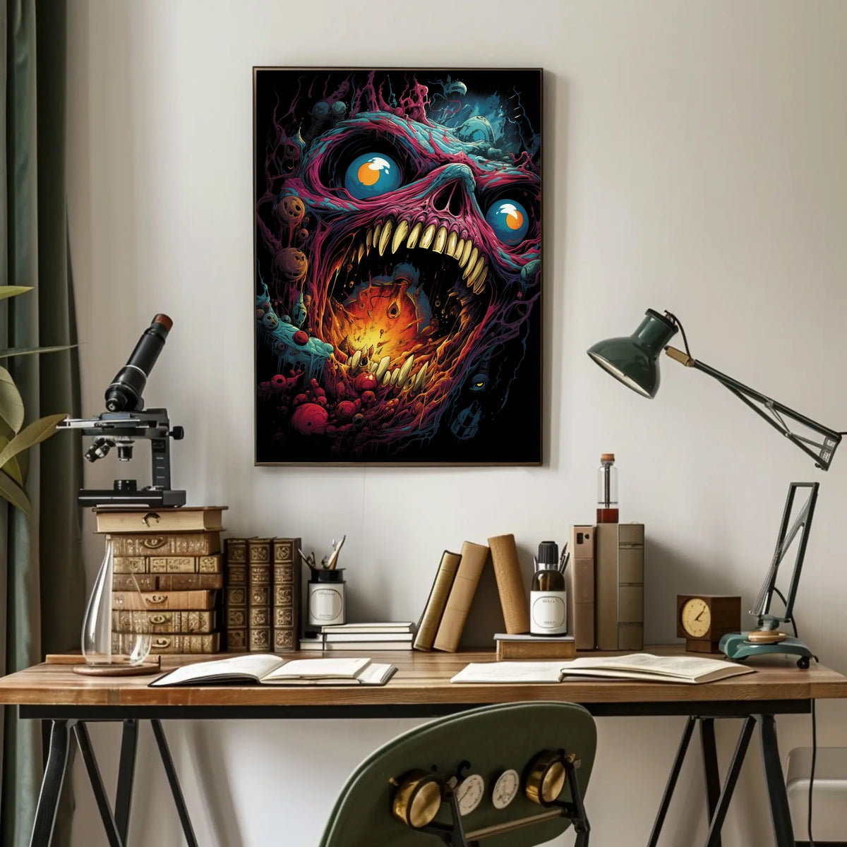 Monstrous Skeletal Face Surreal Horror Art Poster