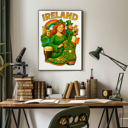 Ireland Folklore Rainbow Guinness Travel Poster