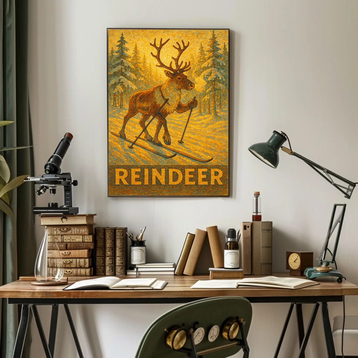 Reindeer On Skis Poster