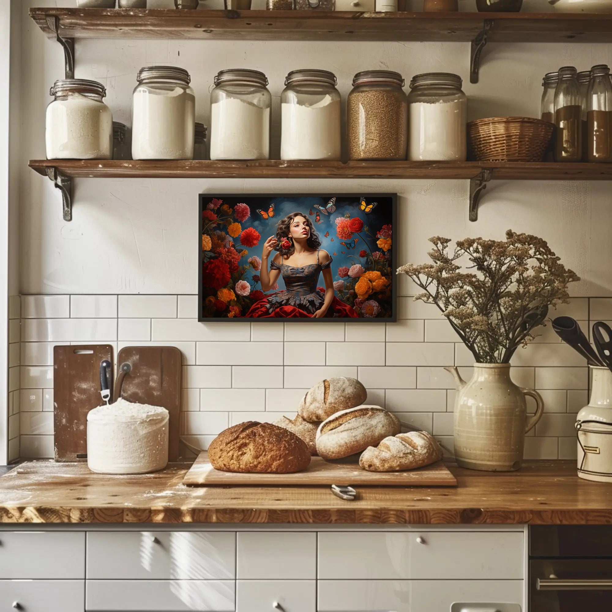 Romantic Vintage Scene with Butterflies Artistic Poster