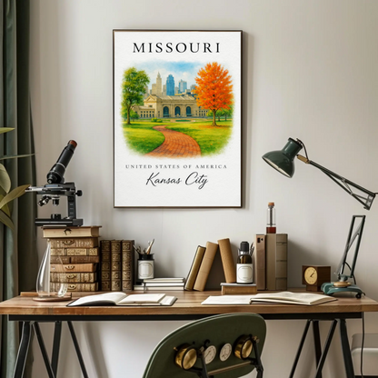Kansas City Missouri Capitol Autumn Skyline Poster Poster