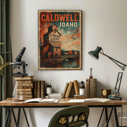 Caldwell Idaho Singal Light Grain Vintage Wanderlust Poster