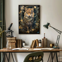 Majestic Wolf with Flowers Art Nouveau Animal Poster