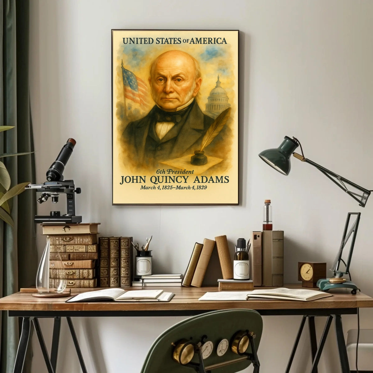 John Quincy Adams 6th President of the United States Vintage Watercolor Poster