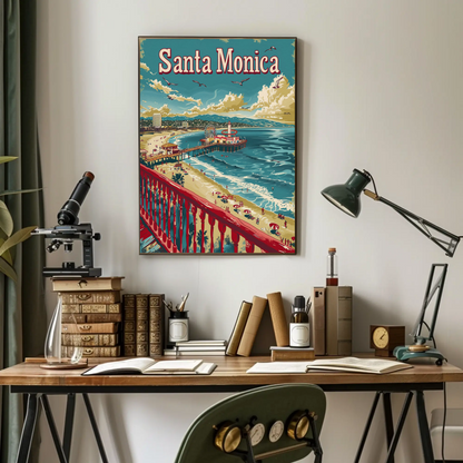 Santa Monica California Beach Pier Travel Poster