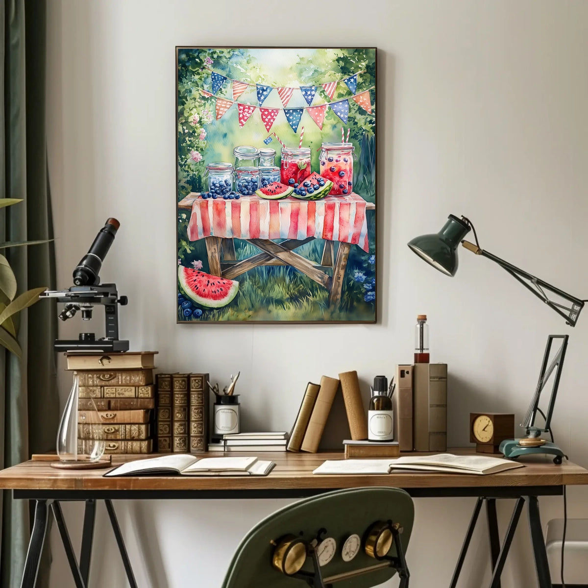 Watercolor Lemonade Stand Table With Fruit Garden Poster