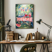 Watercolor Lemonade Stand Table With Fruit Garden Poster