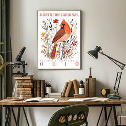 Northern Cardinal Ohio State Bird Art Poster