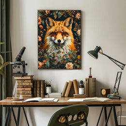 Fox Among Blossoms: Detailed Wildlife Art Animal Poster