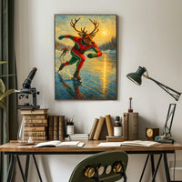 Whimsical Reindeer Skating Winter Wonderland Poster