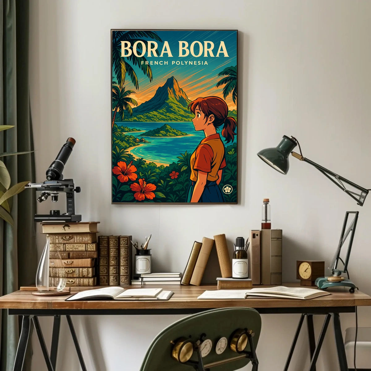 Vibrant Anime-Inspired Bora Bora Travel Poster
