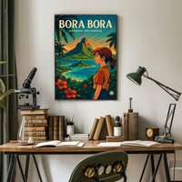 Vibrant Anime-Inspired Bora Bora Travel Poster