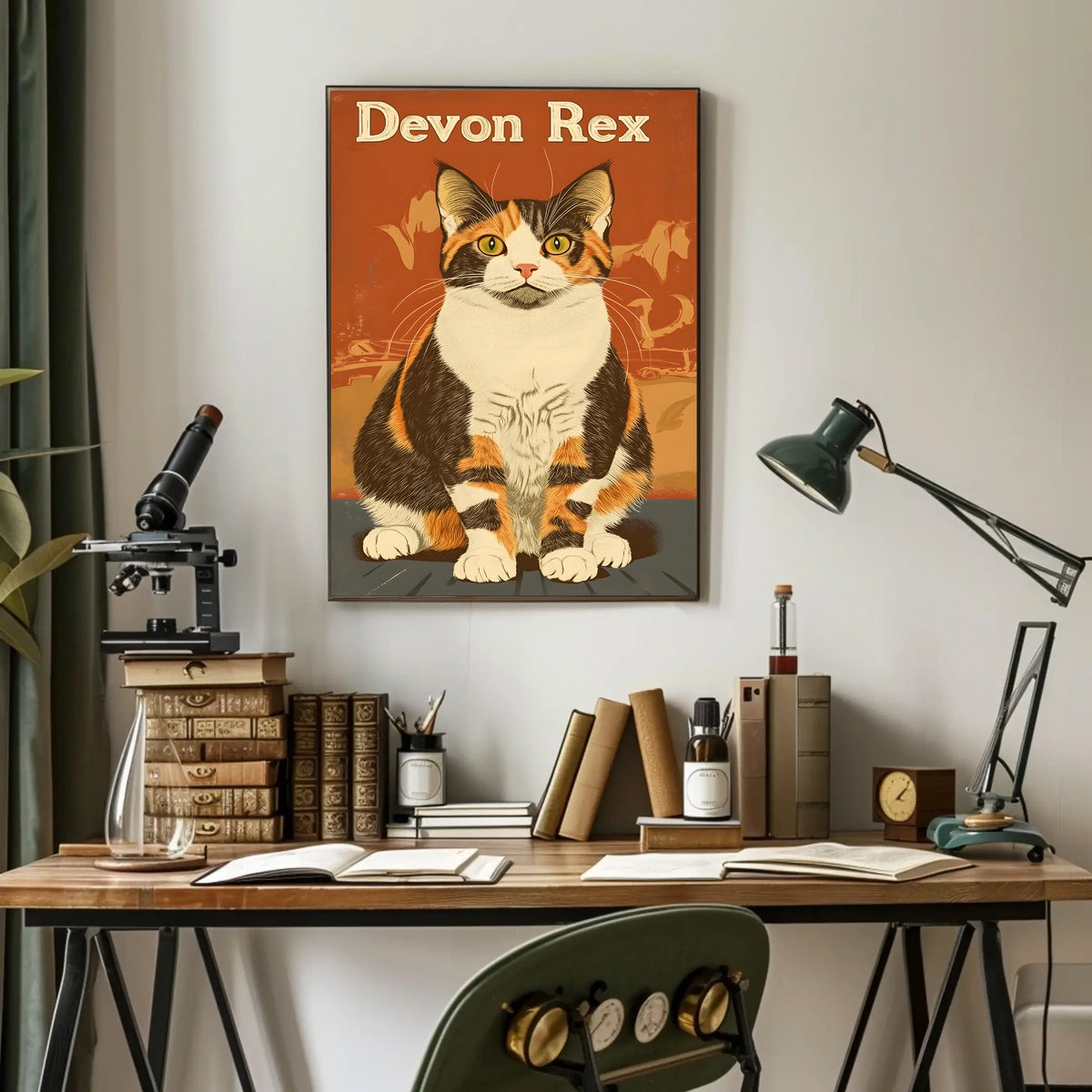 Devon Rex Cat Vintage Portrait Artwork Studio Quality Poster