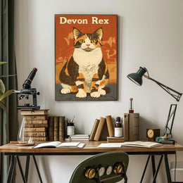 Devon Rex Cat Vintage Portrait Artwork Studio Quality Poster
