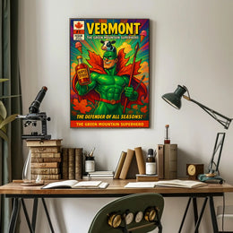 Vermont Retro Superhero Poster Wall Art Print