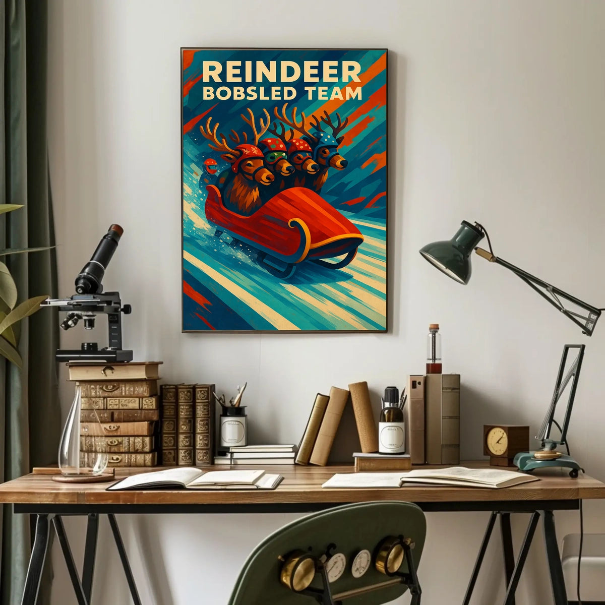 Reindeer Bobsled Team Poster