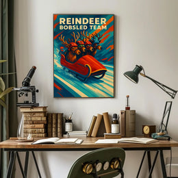 Reindeer Bobsled Team Poster