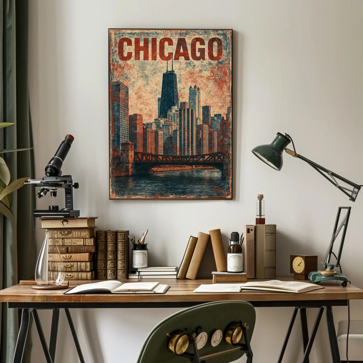 Chicago Skyline Vintage Distressed Urban Cityscape Nostalgic Decor Timeless Heritage Poster