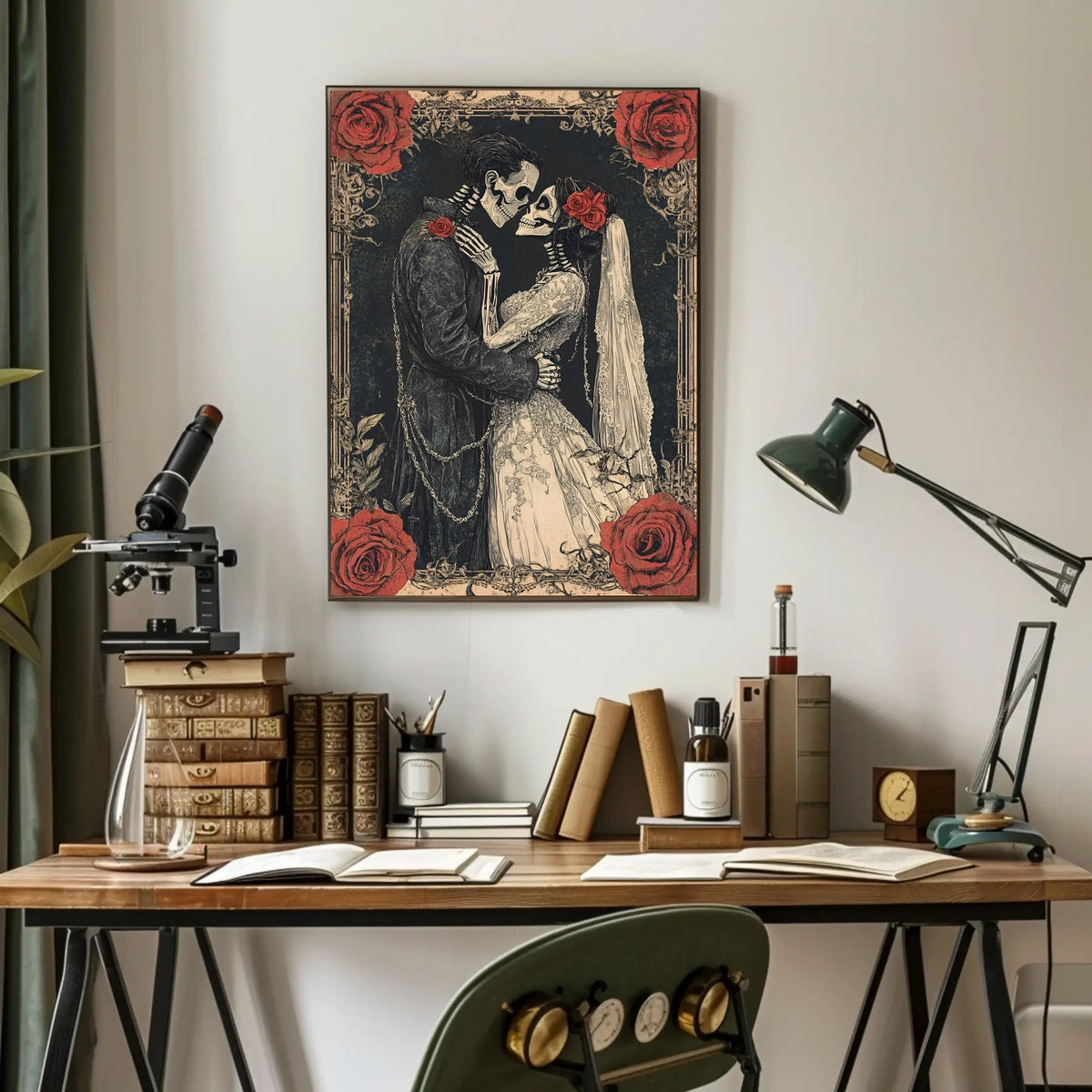 Skeleton Wedding Embrace: Romantic Cultural or Heritage Poster