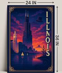 Illinois Skyline at Sunset: Captivating Travel Poster