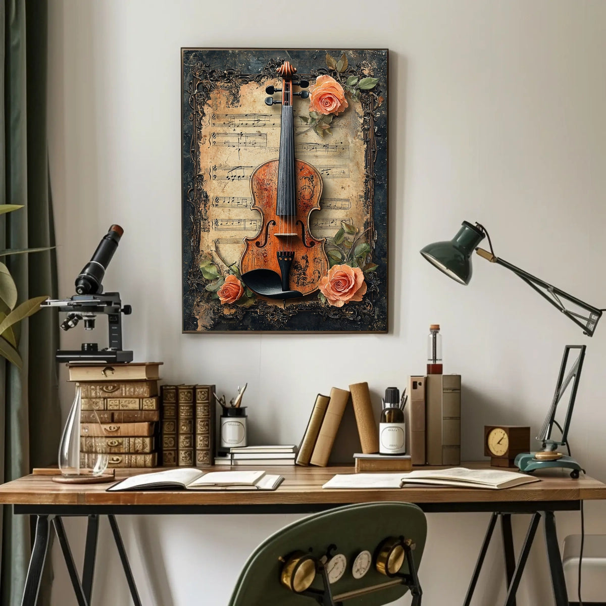 Vintage Violin Illustration, Artistic Poster