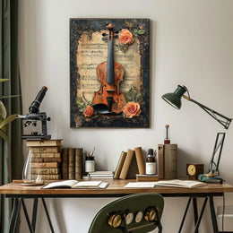 Vintage Violin Illustration, Artistic Poster