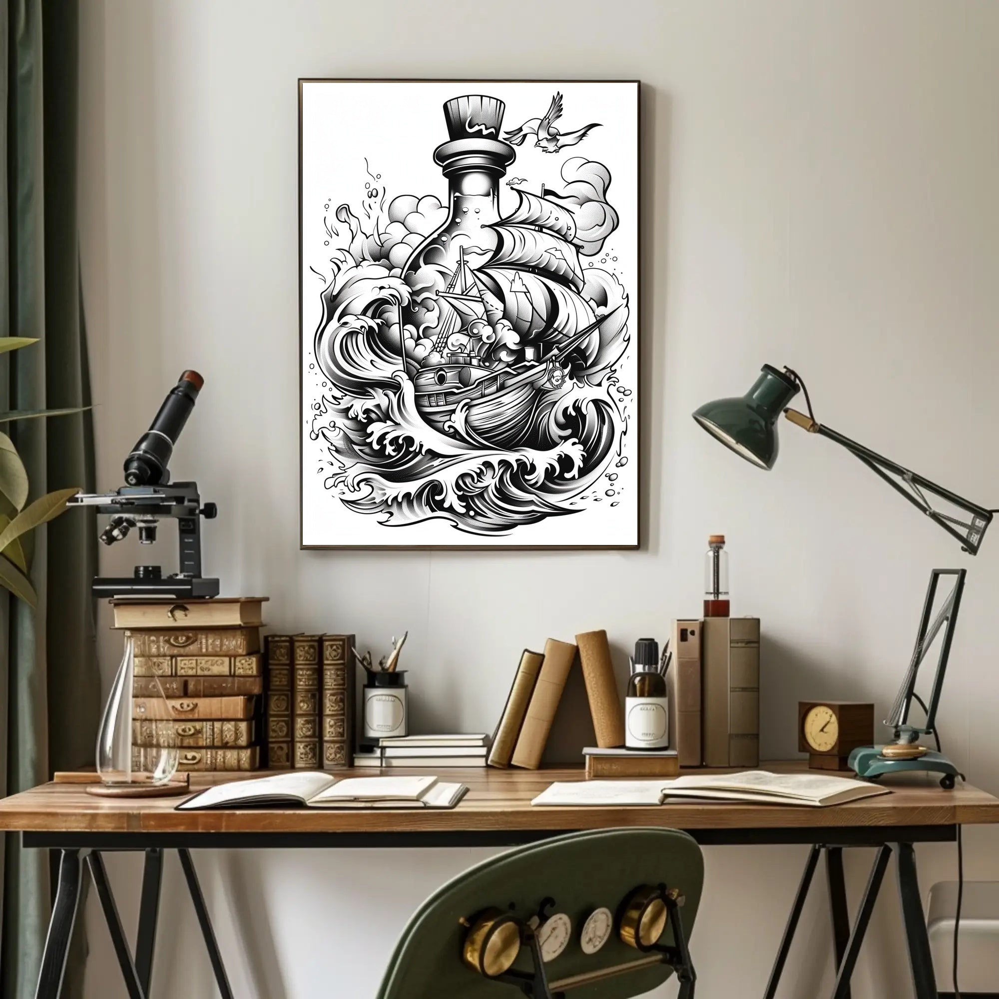 Ship In A Bottle Adventure Poster Home Decor Art Print PosterGoat