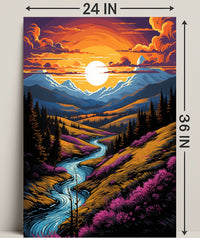Sunset Over Mountain Stream Poster