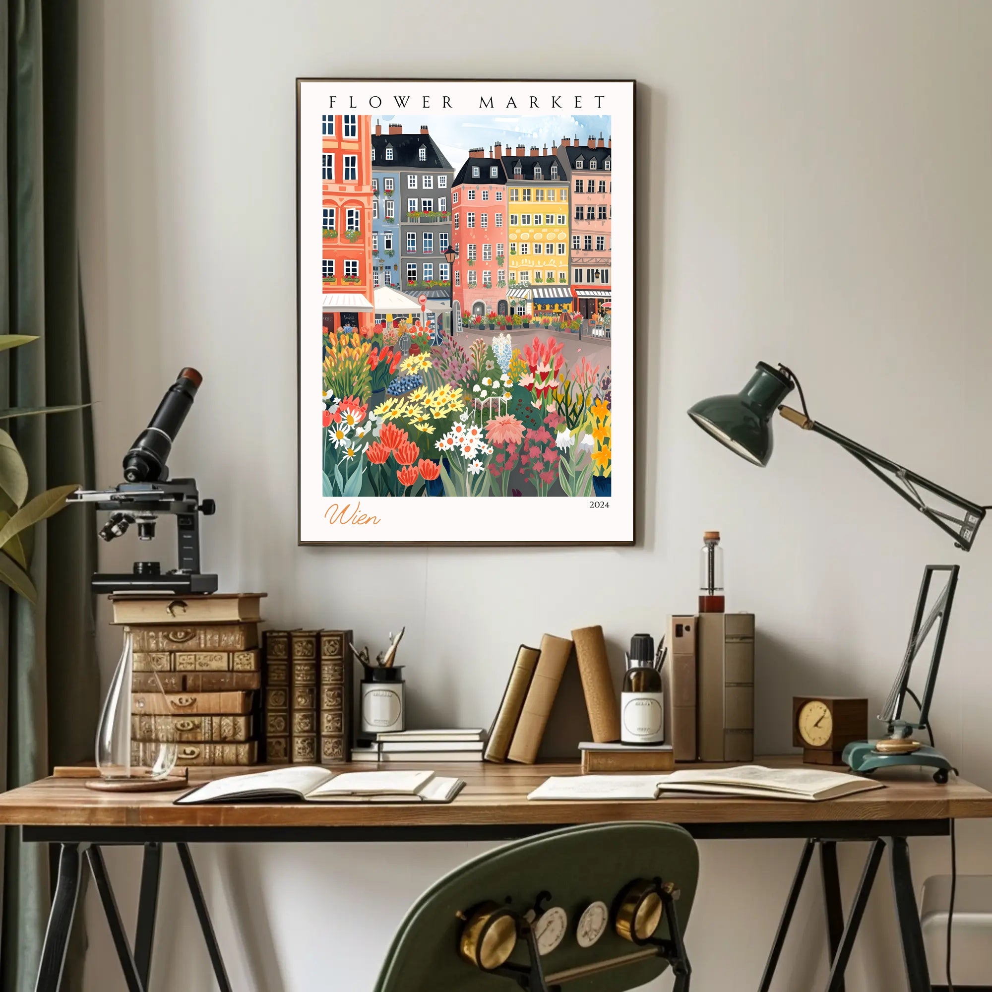 Vibrant Flower Market in Wien Poster PosterGoat