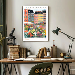 Vibrant Flower Market in Wien Poster PosterGoat