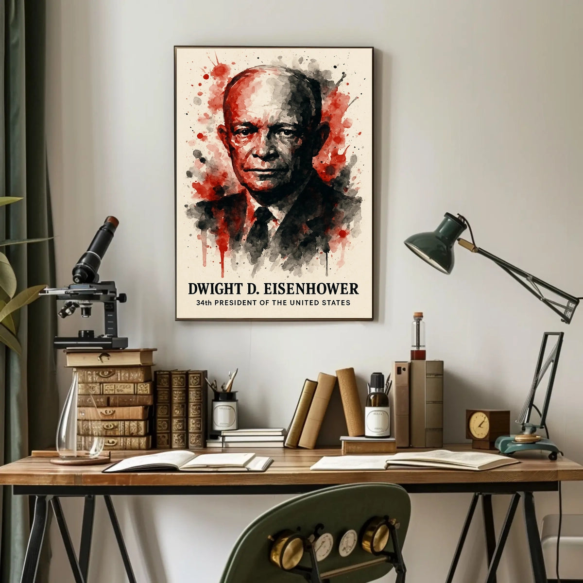 Eisenhower Watercolor Art, Presidential History Poster