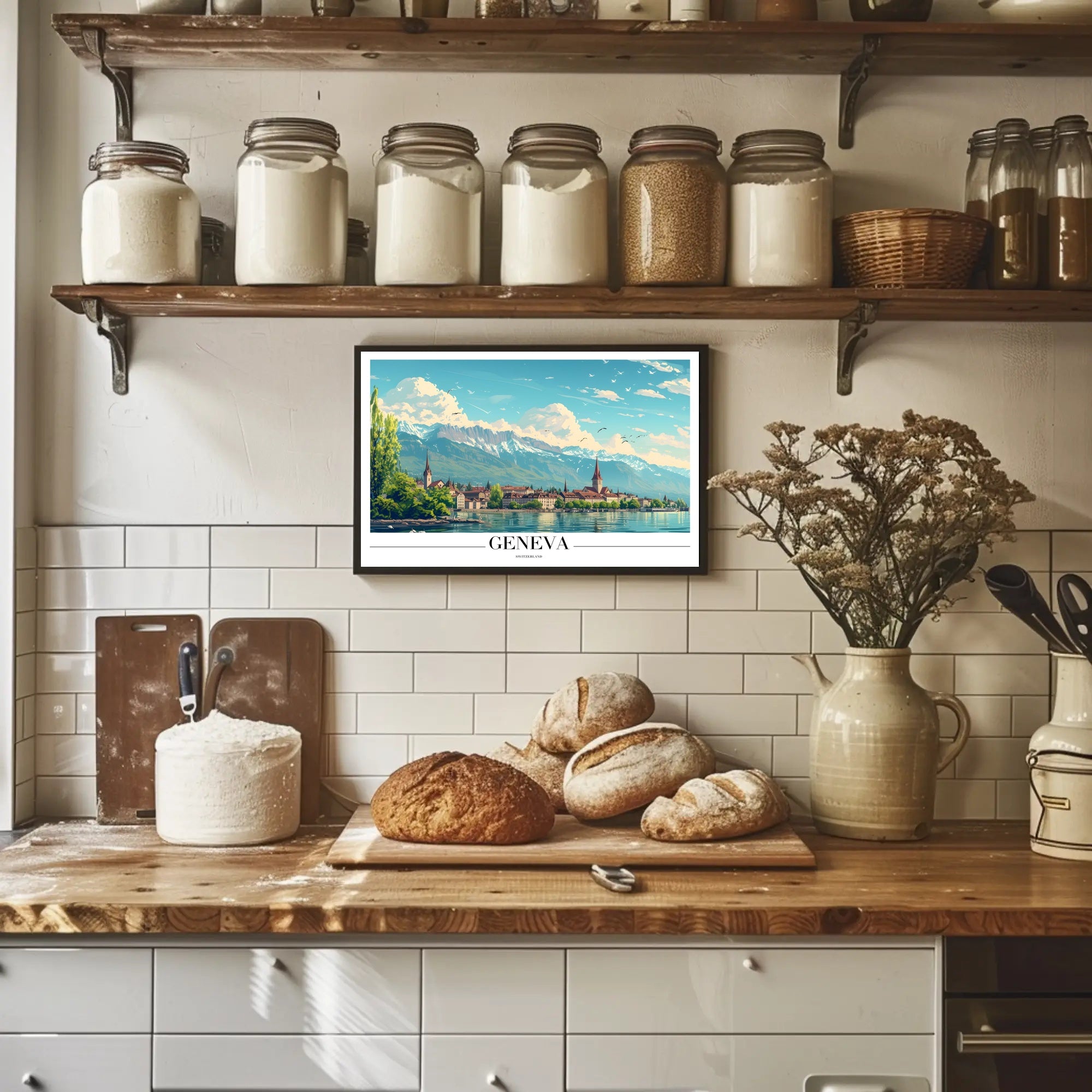 Geneva Scenic Cityscape with Vintage Travel Poster Aesthetics