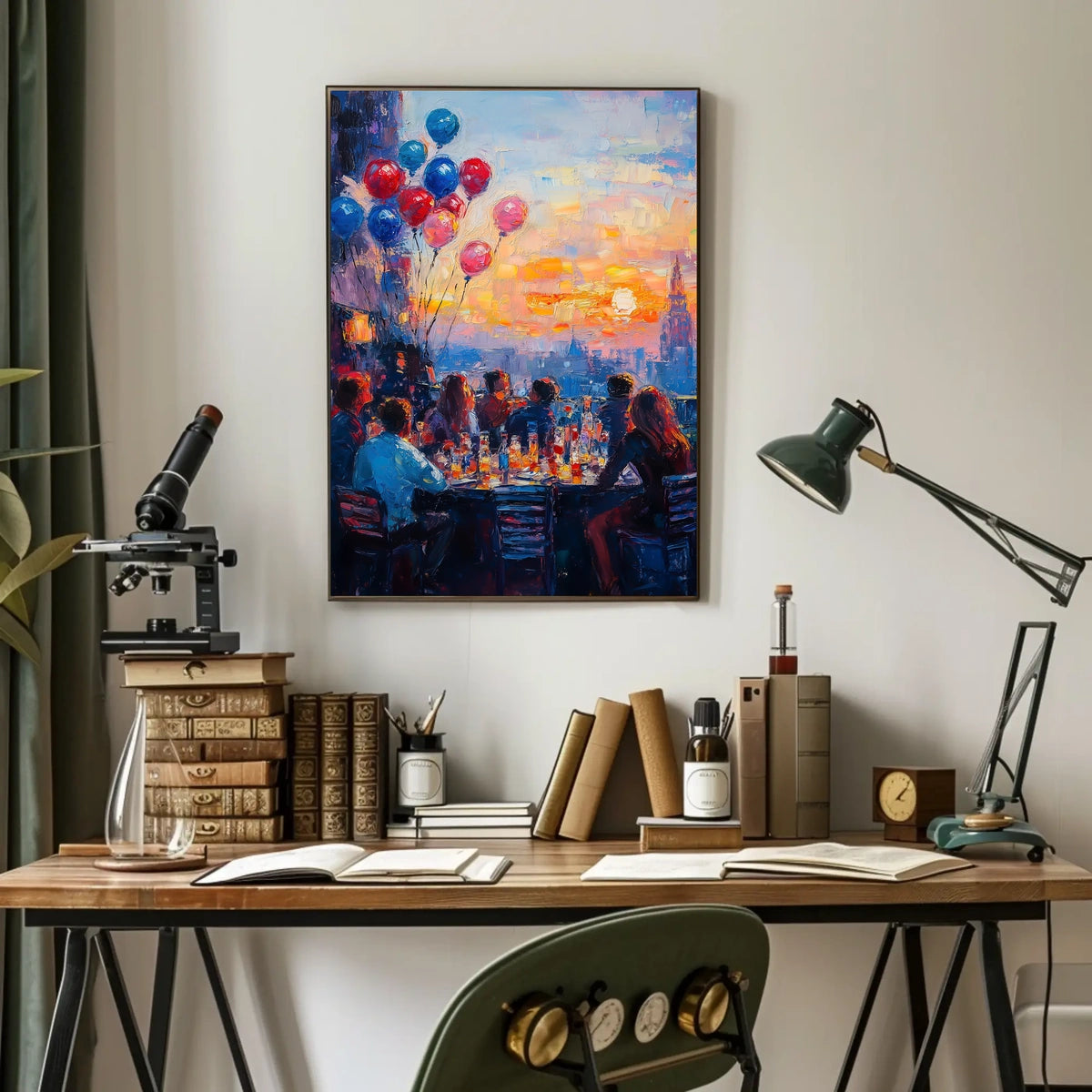 rooftop barbecue at sunset Poster