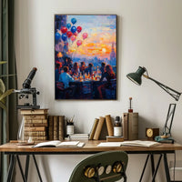 rooftop barbecue at sunset Poster