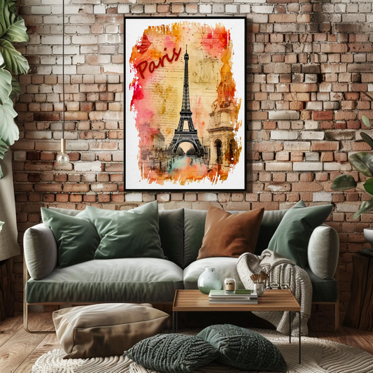 Paris Eiffel Tower Ink Sketch with Vintage Background