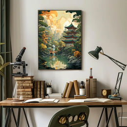 Tranquil Pagoda Landscape Poster