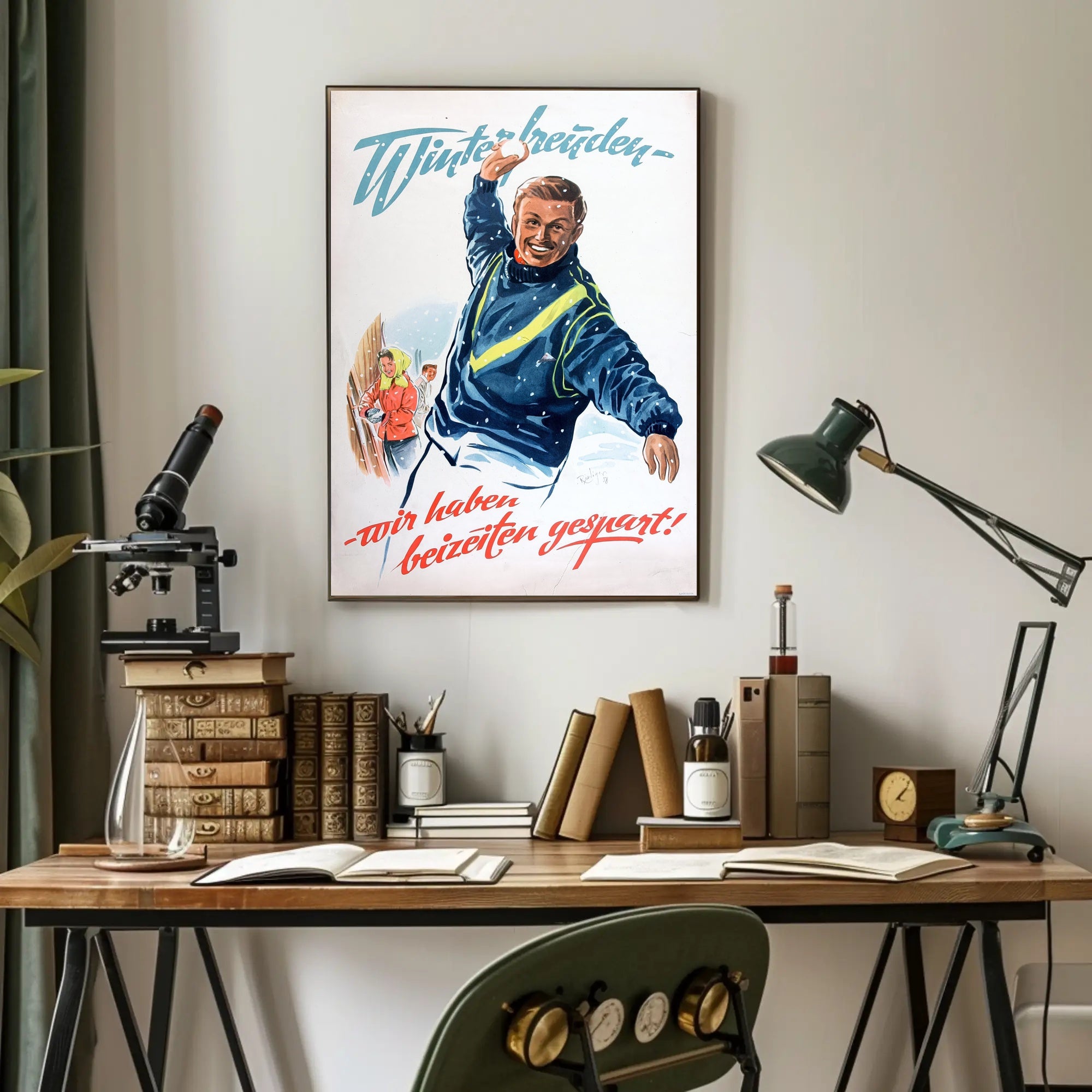 Cheerful Winter Scene Vintage Propaganda Poster PosterGoat