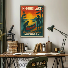Higgins Lake Vintage Travel Adventure Travel Poster