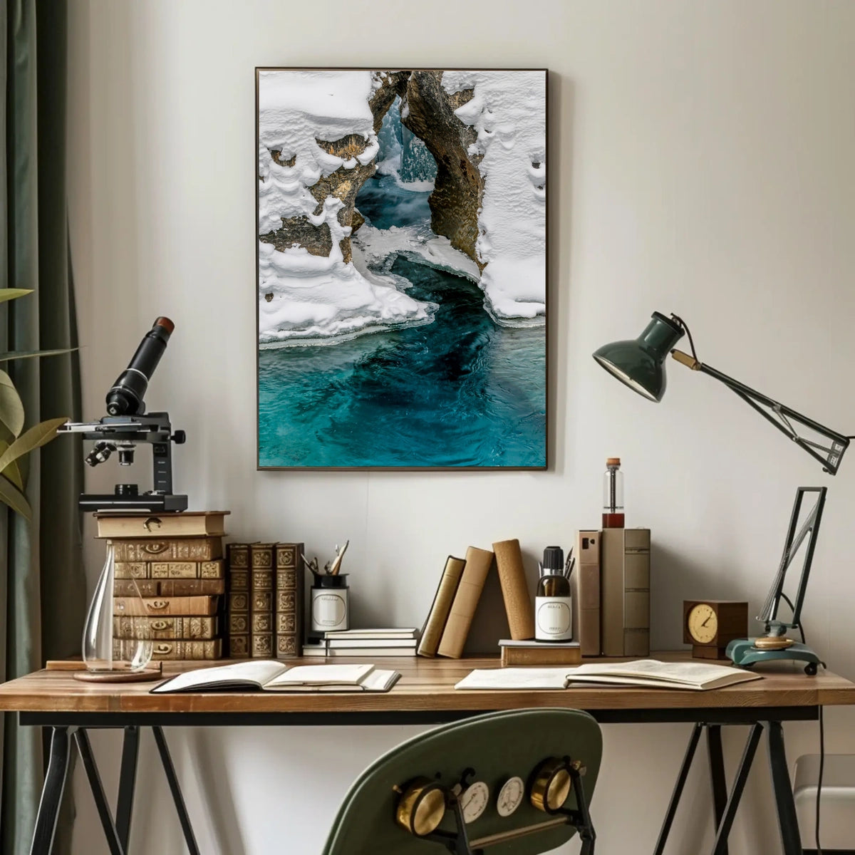 Serene Winter River with Icy Archway - National Park Poster