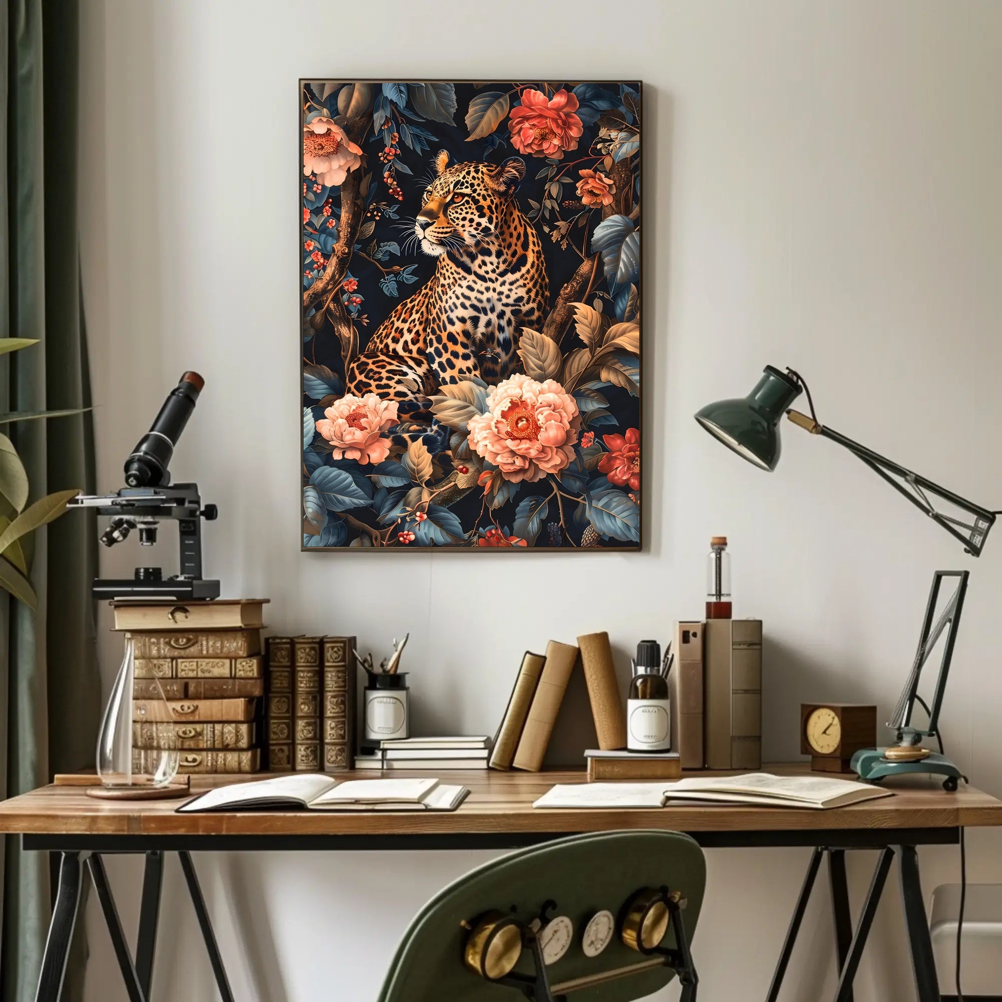 Majestic Leopard Floral Wall Art Print
