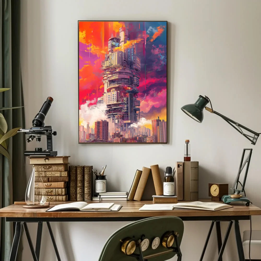 Futuristic Cityscape Art Deco Style Poster