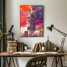 Futuristic Cityscape Art Deco Style Poster