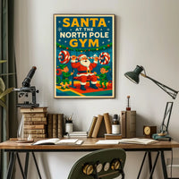 Santa Claus Lifting Weights Vintage Christmas Pop Culture Poster